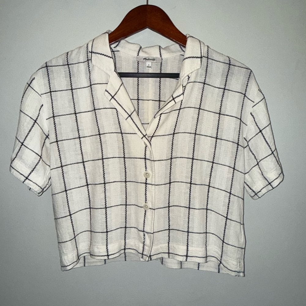 Plaid White and Black Boxy Crop Women's Top